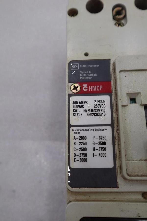 Used CUTLER-HAMMER HM2P400X5WS10 MOTOR CIRCUIT PROTECTOR SERIES C 600VAC STOCK #3218