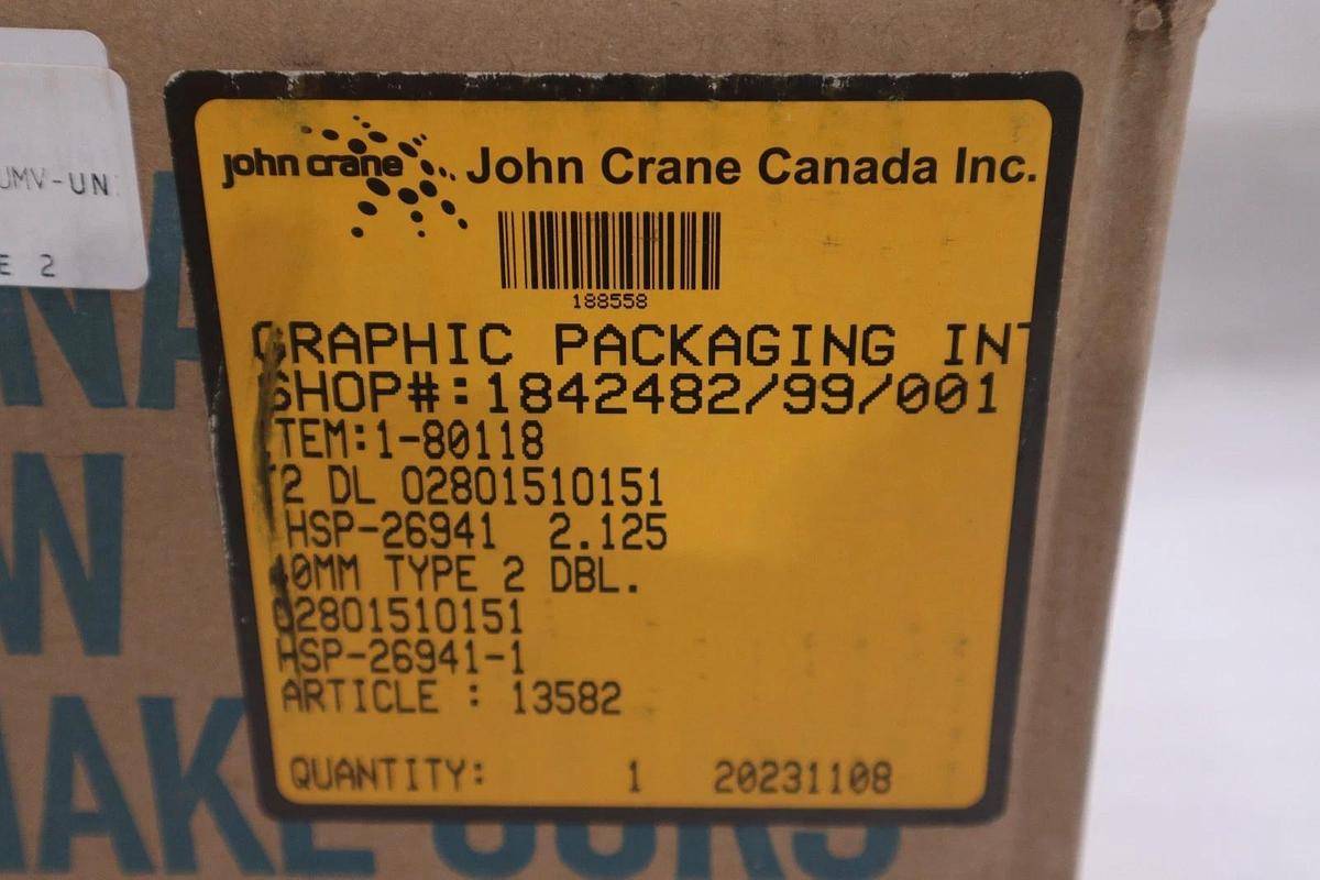 Used JOHN CRANE HSP-26941-1 40MM TYPE 2 DBL 2.125" - NEW - STOCK GF901