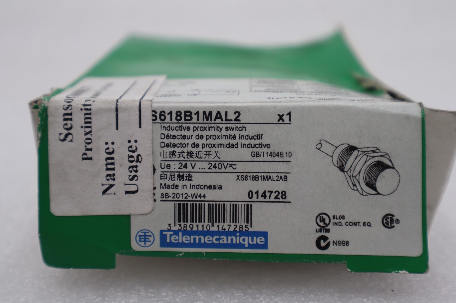 Used TELEMECANIQUE XS618B1MAL2 INDUCTIVE PROXIMITY SWITCH STOCK #K-2319