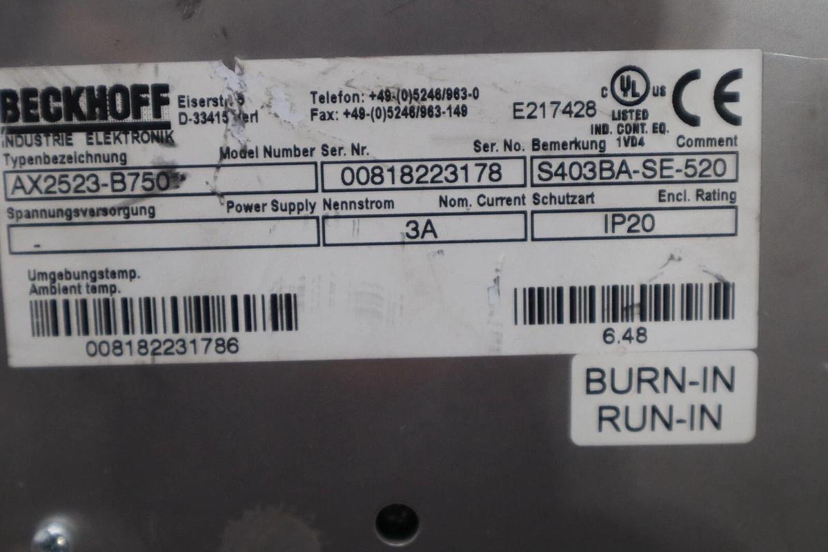 Used Beckhoff AX2523-B750 Servo Drive STOCK 3430-D