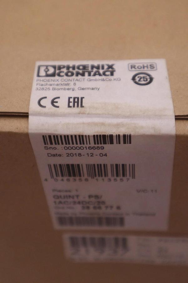Used 24V DIN Rail Power Supply - Phoenix Contact 2866776 - QUINT - PS/1AC/24DC/20 NEW