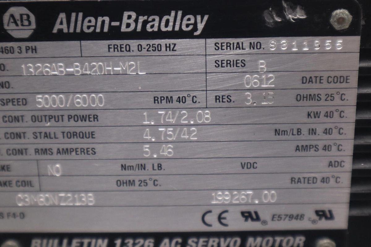 Used ALLEN BRADLEY 1326AB-B420H-M2L SERVO MOTOR AC PERMANENT MAGNET STOCK M-160