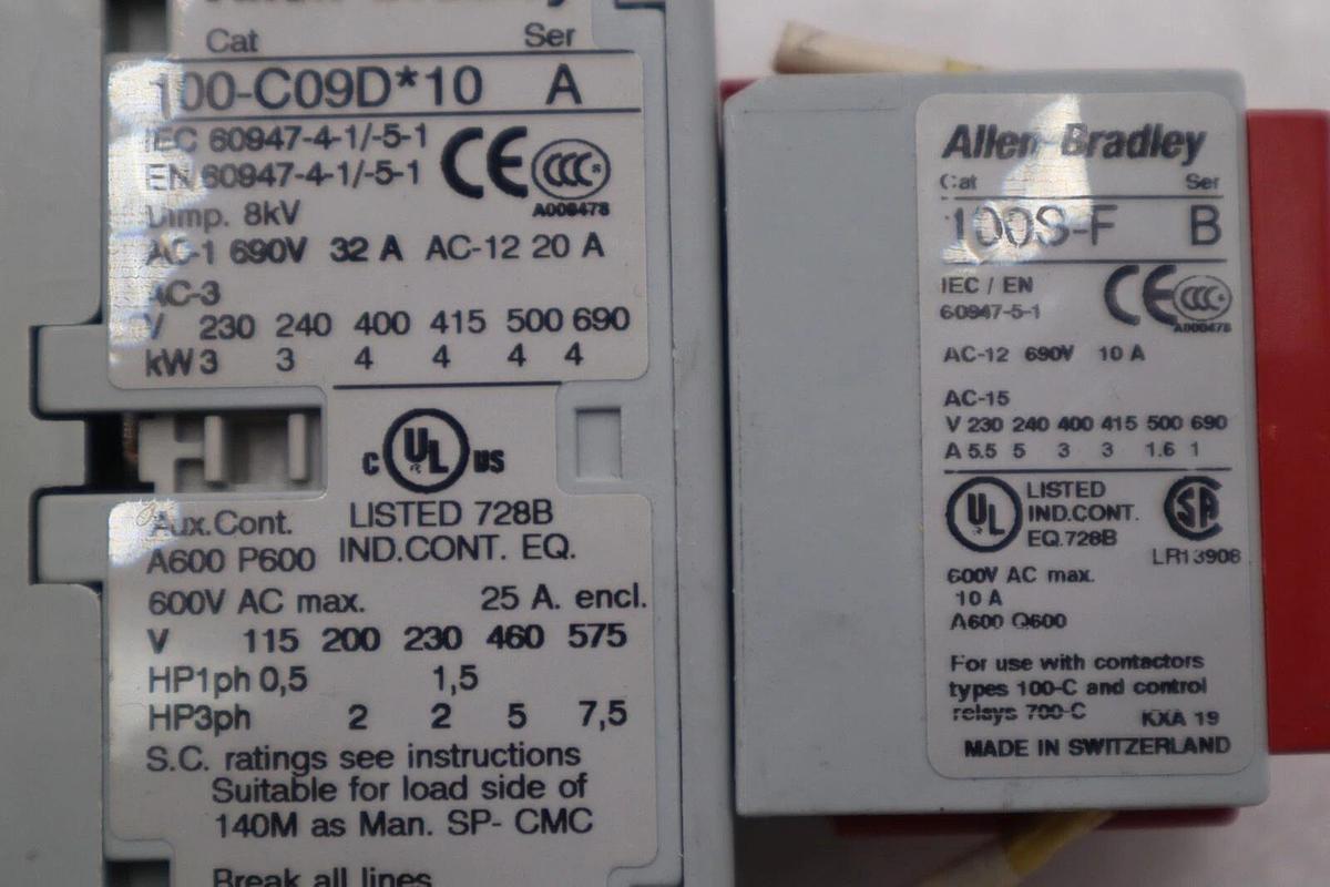 Used Allen-Bradley 100-C09D*10 SERIES A  Control Relay 100S-F Series B #B-1321