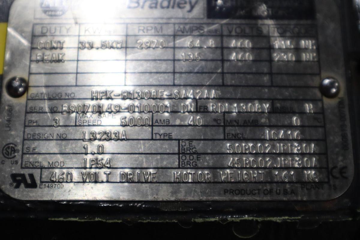 Used Allen-Bradley HPK-B1308E-SA42AA High Power AC Servo Motor (MISSING BACK COVER)