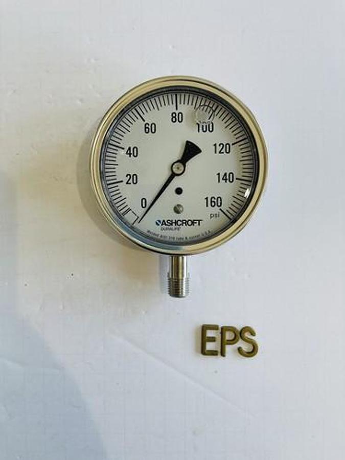 Used Ashcroft Duralife Pressure Gauge, 0-160 PSI, Welded AISI 316 Tube #K-1212