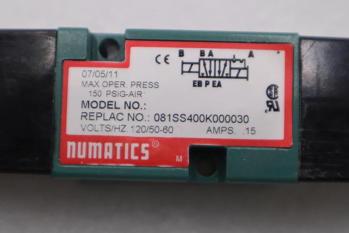Used NEW OPEN BOX NUMATICS 081SS400K000030 110-120V .15A 150PSI STK H1508A