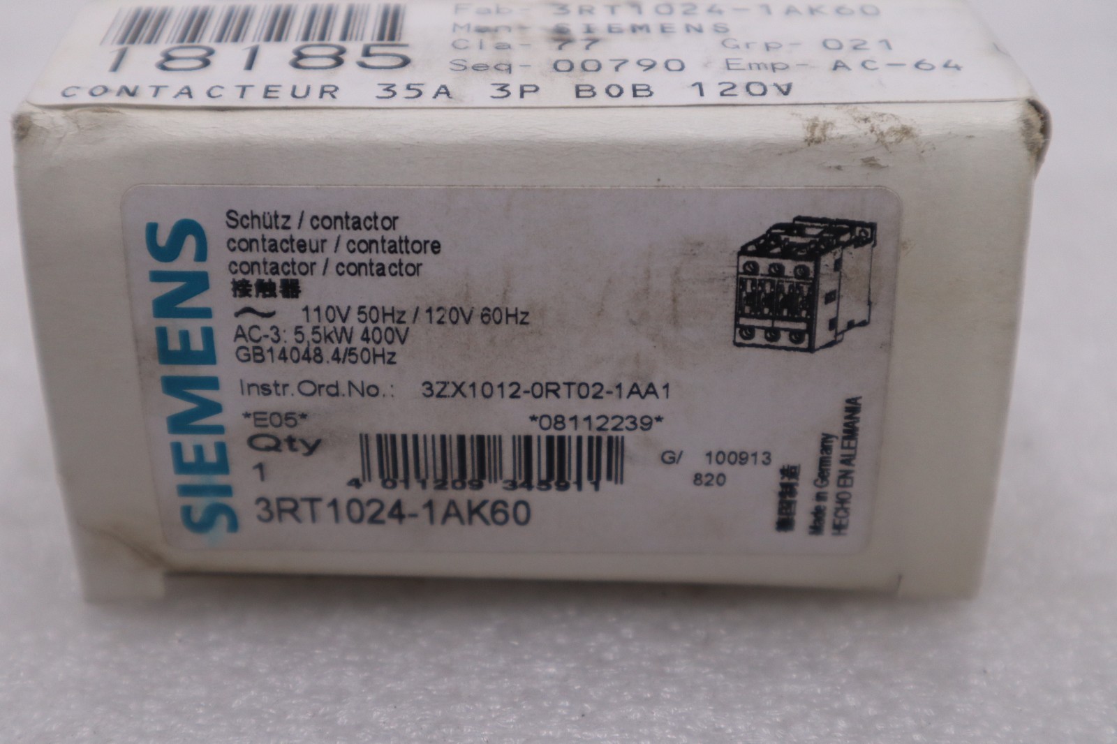 Used SIEMENS 3RT1024-1AK60 CONTACTOR STOCK #K-3914A