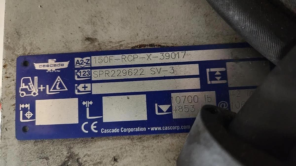 Used 15,500 POUND HYSTER MODEL S155FT FORKLIFT WITH 84" CASCADE PAPER ROLL CLAMP