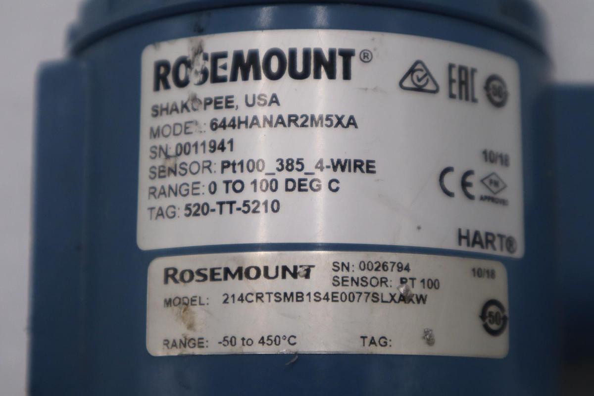 Used Rosemount 214C Temperature Sensor 214CRTSMB1S4E0077SLXAXW -50 TO 450 C #3526A