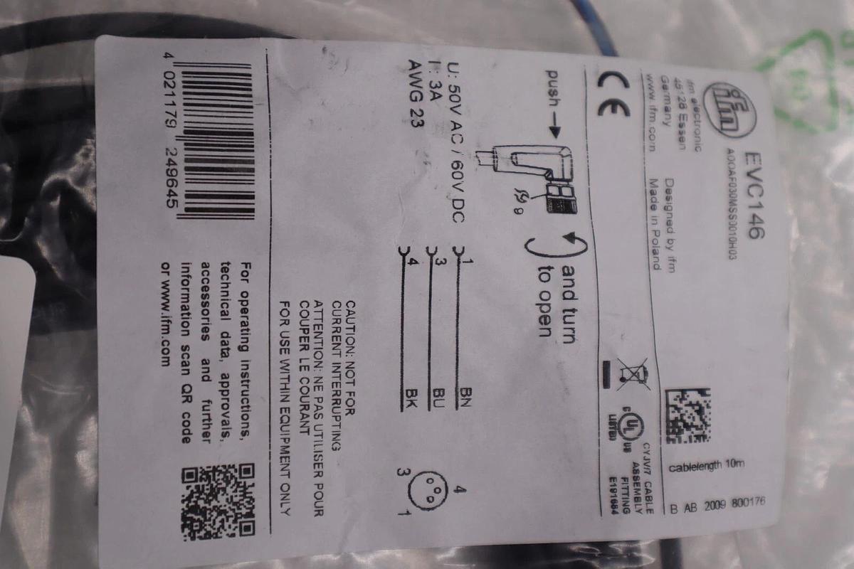 Used EFECTOR ADOAF030MSS0010H03-EVC146 CONNECTING CABLE WITH SOCKET STOCK B-1622