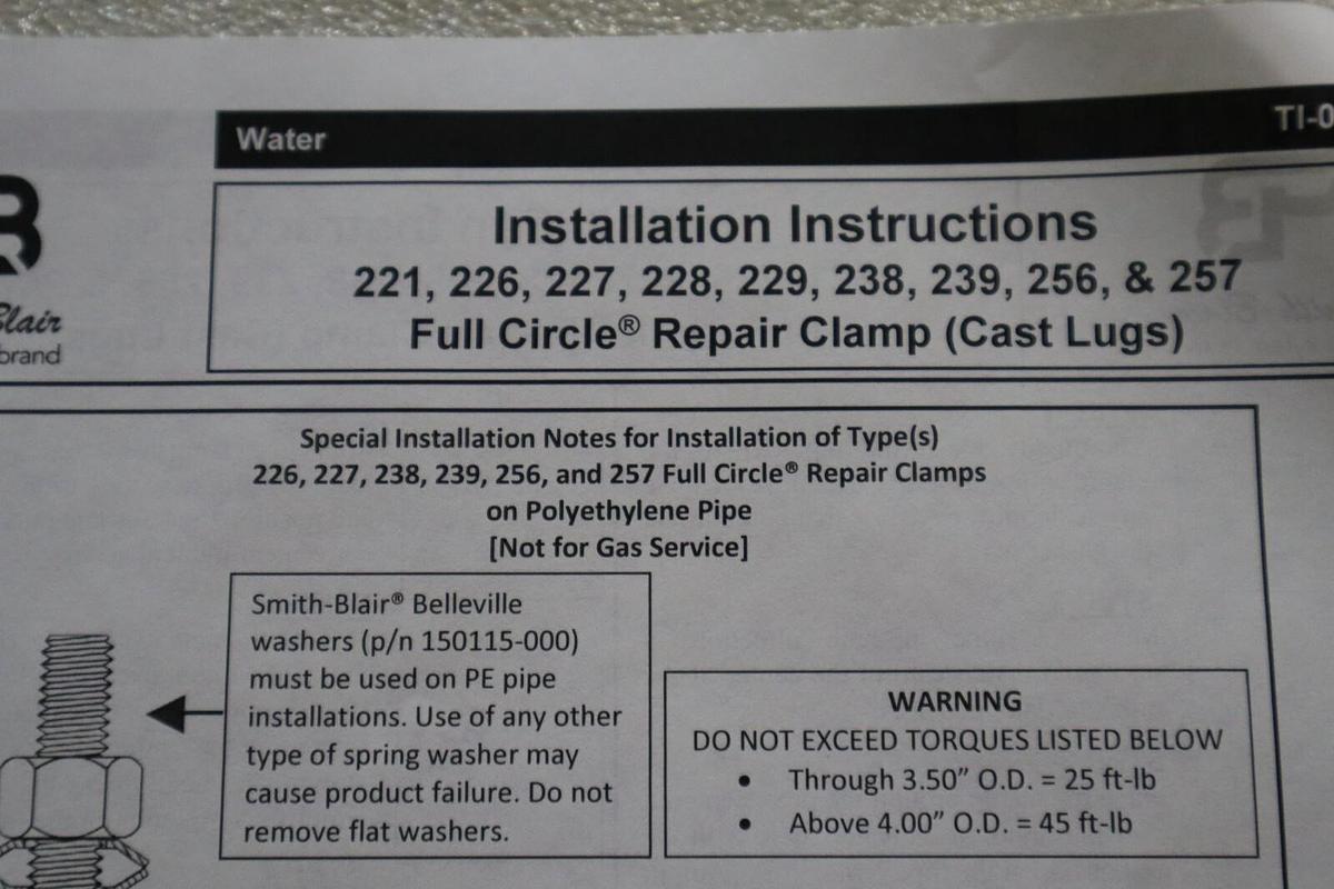 SMITH BLAIR 22600132007000 REPAIR CLAMP FULL CIRCLE NITRILE GASKET STOCK #1754
