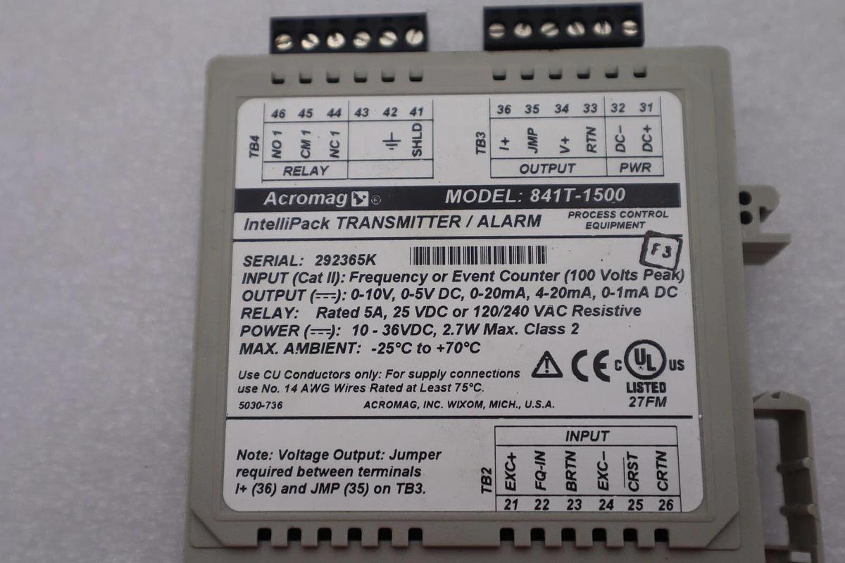 Acromag Transmitter Alarm Model: 841T-1500 Ser. 292365K CAT II New Stock #2664