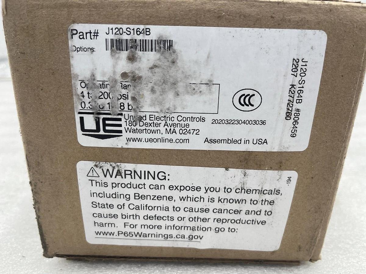 Used UE J120-S164B Pressure Switch 4 To 200 PSI 15A 480VAC STOCK 3865
