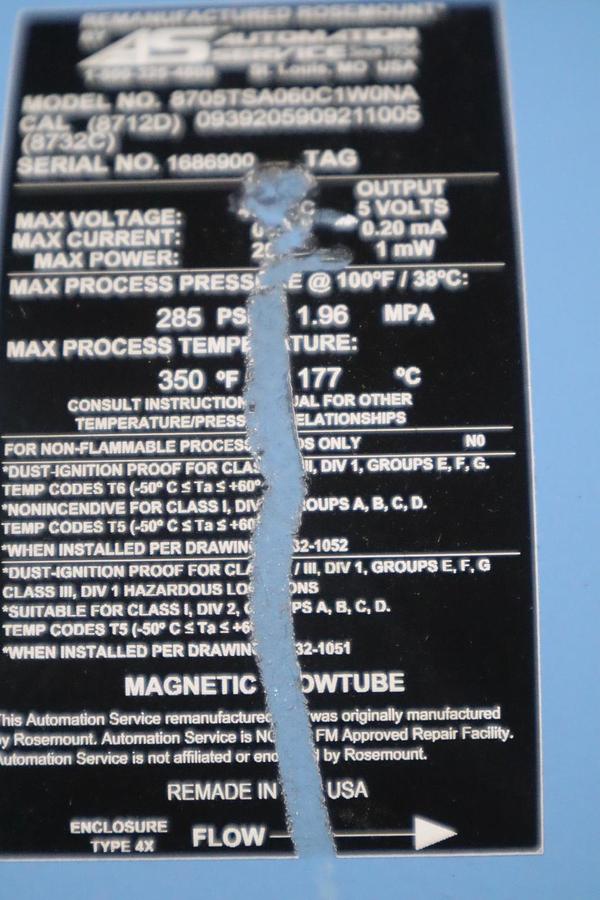 Used ROSEMOUNT 8705TSA060C1W0NA 40VDC 285PSI - STOCK CC-32