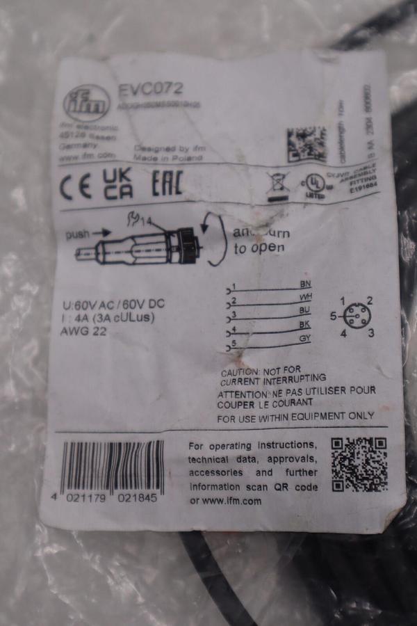 NEW IFM EVC072 Female Cordset ADOGH050MSS001005 STOCK G960A