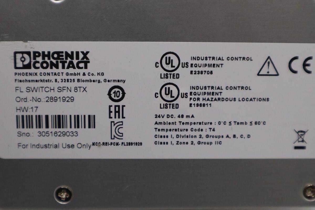 Used PHOENIX CONTACT FL SWITCH SFN 8TX ETHERNET SWITCH 2891929 STK K-402-D