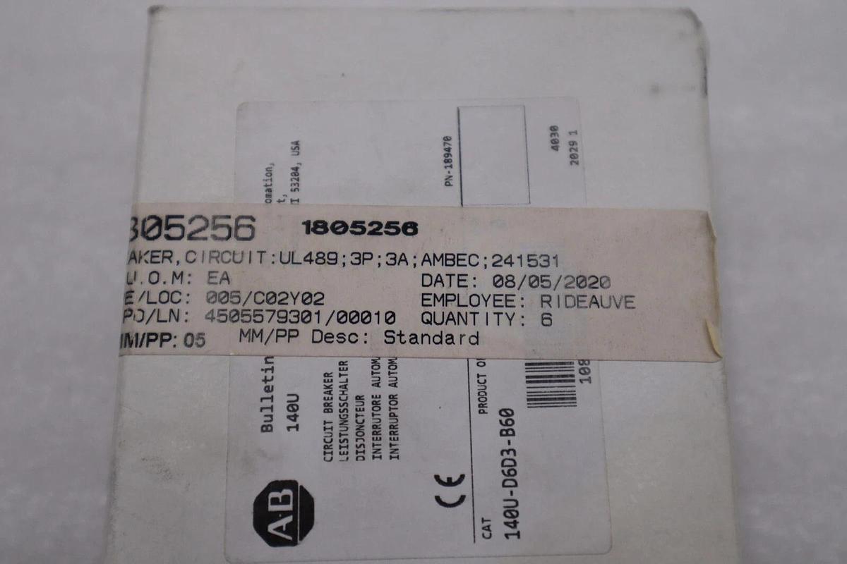 Used NEW IN BOX ALLEN BRADLEY 140U-D6D3-B60 / 140UD6D3B60 (2 AVAILABLE) STOCK H221A