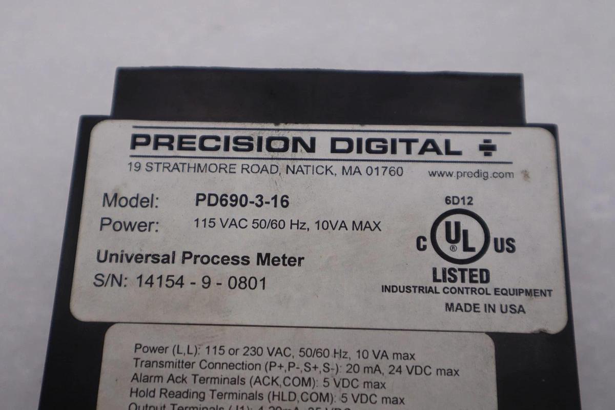 Used PRECISION DIGITAL PD690-3-16 115 VAC Universal Process Meter STK L202CC