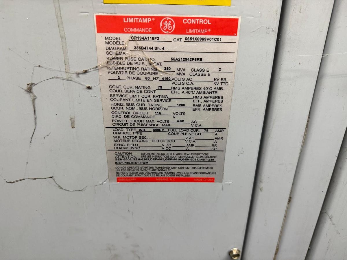 Used GE Limitamp Motor Control 4160 Volt Model CR194A148F2 Complete Switchgear System