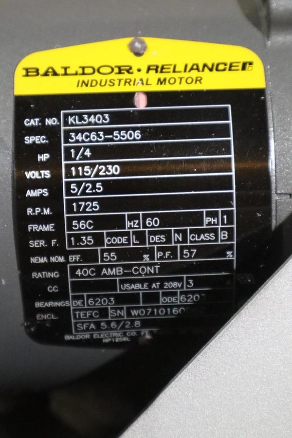 Used Baldor Reliance KL3403 .25HP 115/230V Fr. 56C Industrial Motor - STOCK HP-178