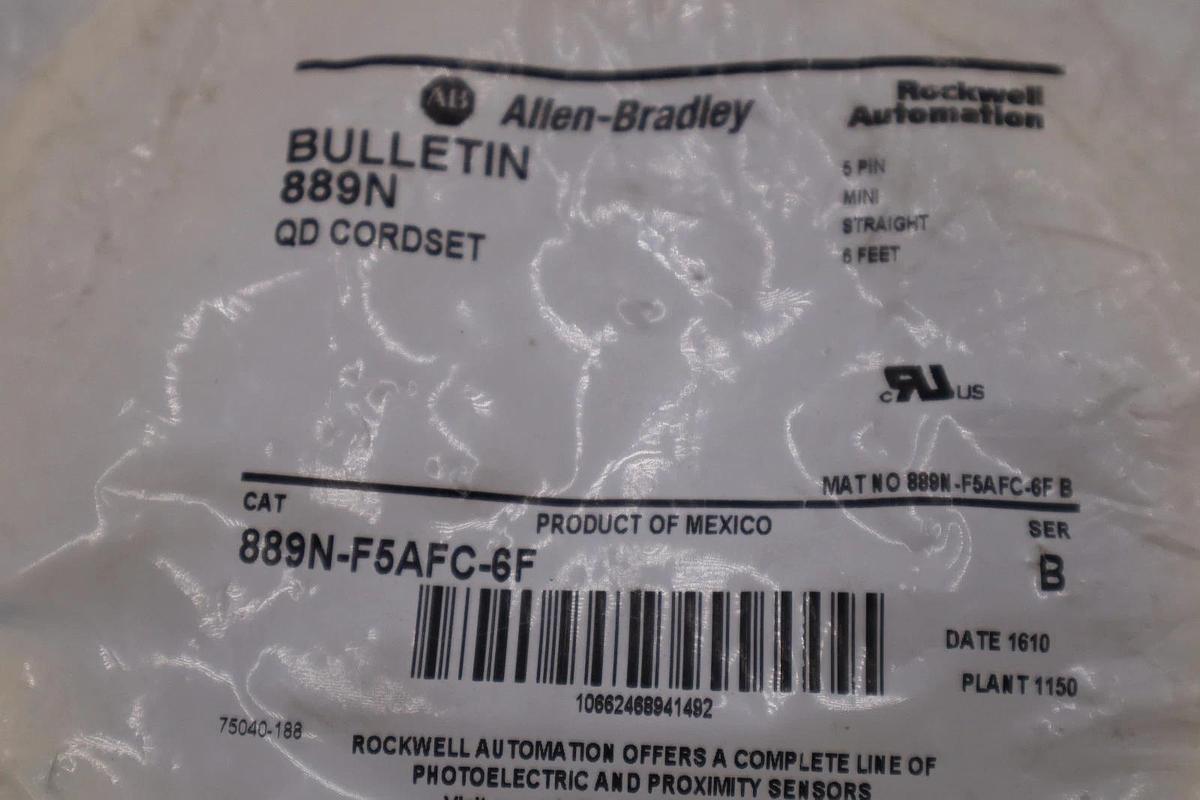 Used NEW ALLEN BRADLEY 889N-F5AFC-6F QD CORDSET 5 PIN MINI STRAIGHT 6FT STK H1263