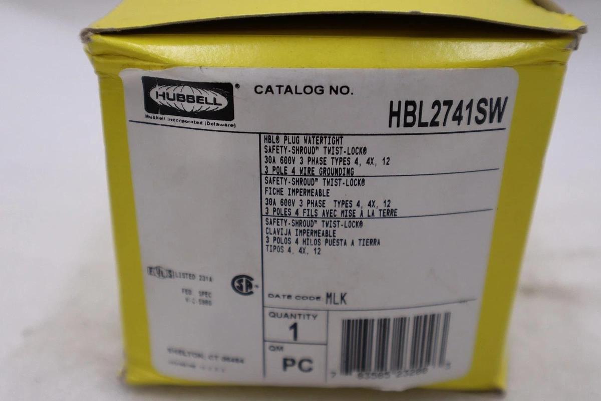 HUBBELL HBL2741SW 30A 600V 3PHASE TWIST LOCK POWER CONNECTOR STOCK H823A