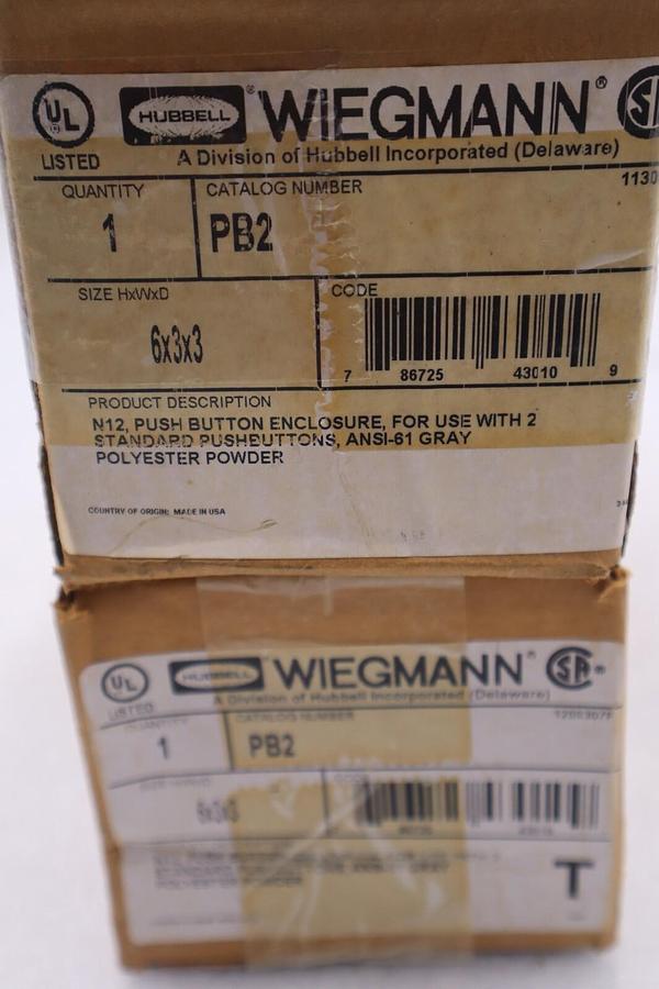 Used Hubbell Wiegmann PB2 6 x 6 x 3 N12 Push Button Enclosure New Open Box Stock#3235