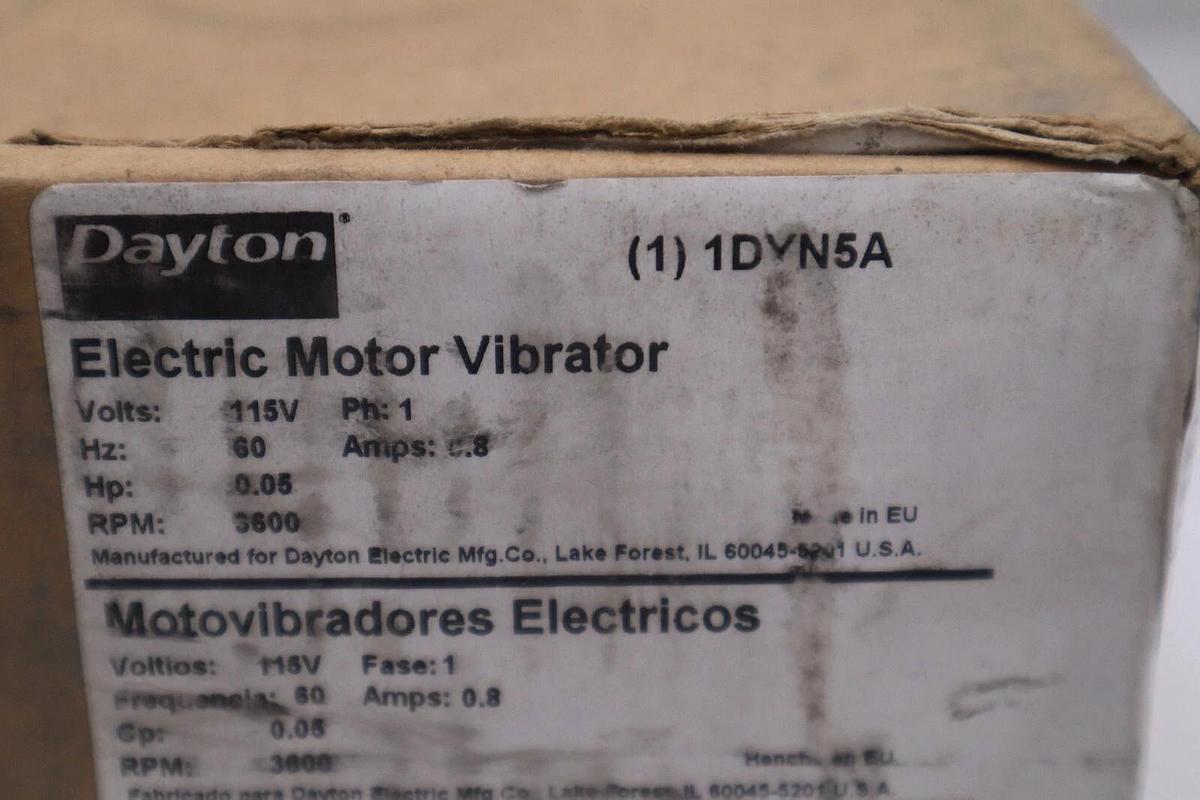 Used NEW DAYTON 1DYN5A Electric Motor Vibrator 115 VAC 3600 RPM Single Phase  #H270