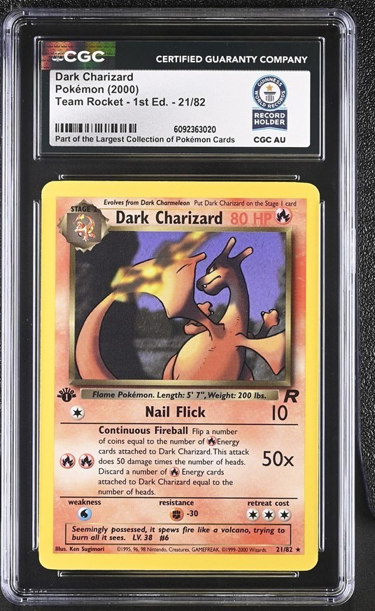 Used Dark Charizard Pokémon 2000 Team Rocket - 1st Edition 21/82 CGC WORLD RECORD 1/1