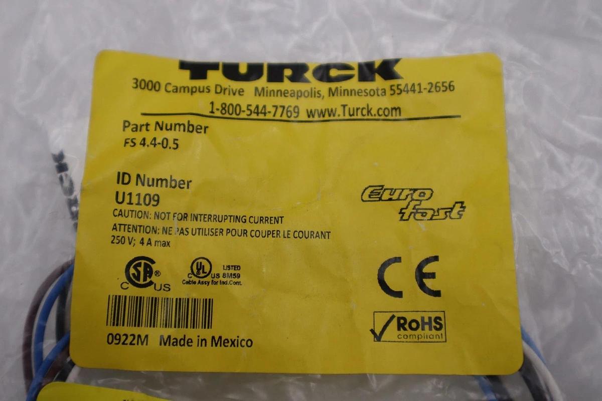 Used NEW Turck Cable FS 4.4-0.5 U1109 STOCK H1611A