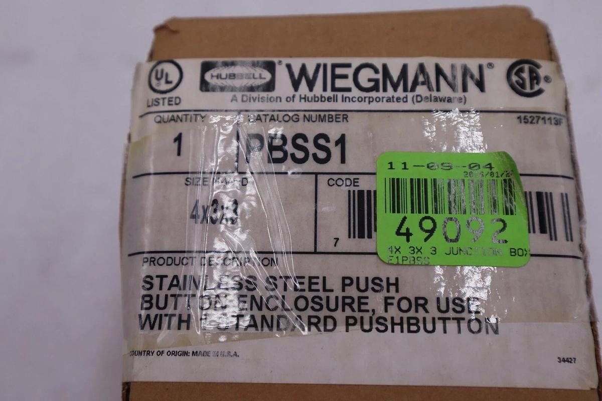 WIEGMANN PBSS1 Pushbutton Enclosure S/S NEW IN BOX STOCK 1246-A