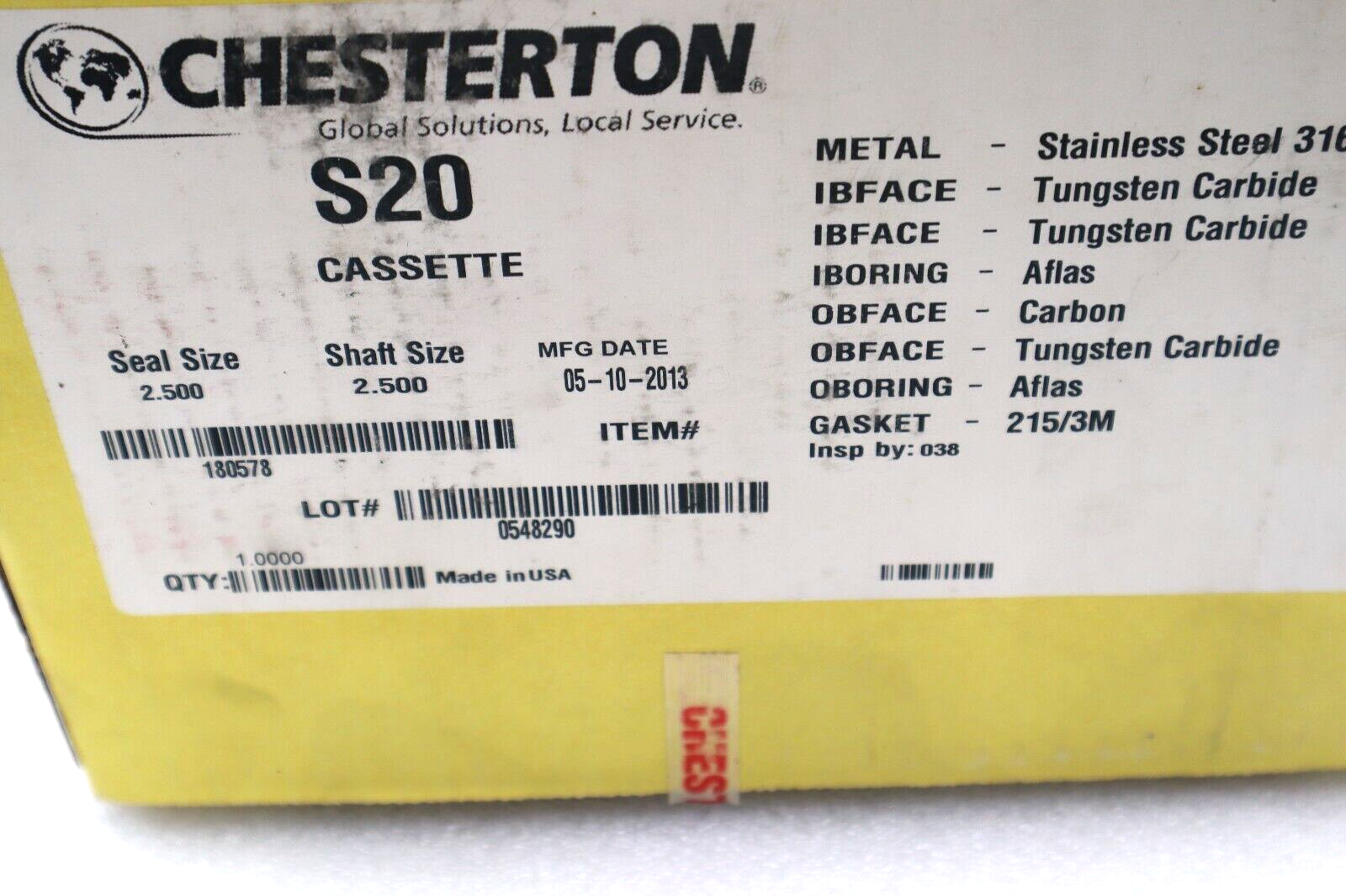 Used NEW CHESTERTON 180578 S20 CASSETTE  SEAL/SHAFT 2.500 MFD 2013 STOCK #1979