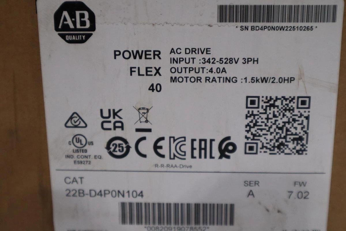 Used Allen Bradley 22B-D4P0N104/A PowerFlex 342-528V AC Drive - NEW - STOCK GF-85