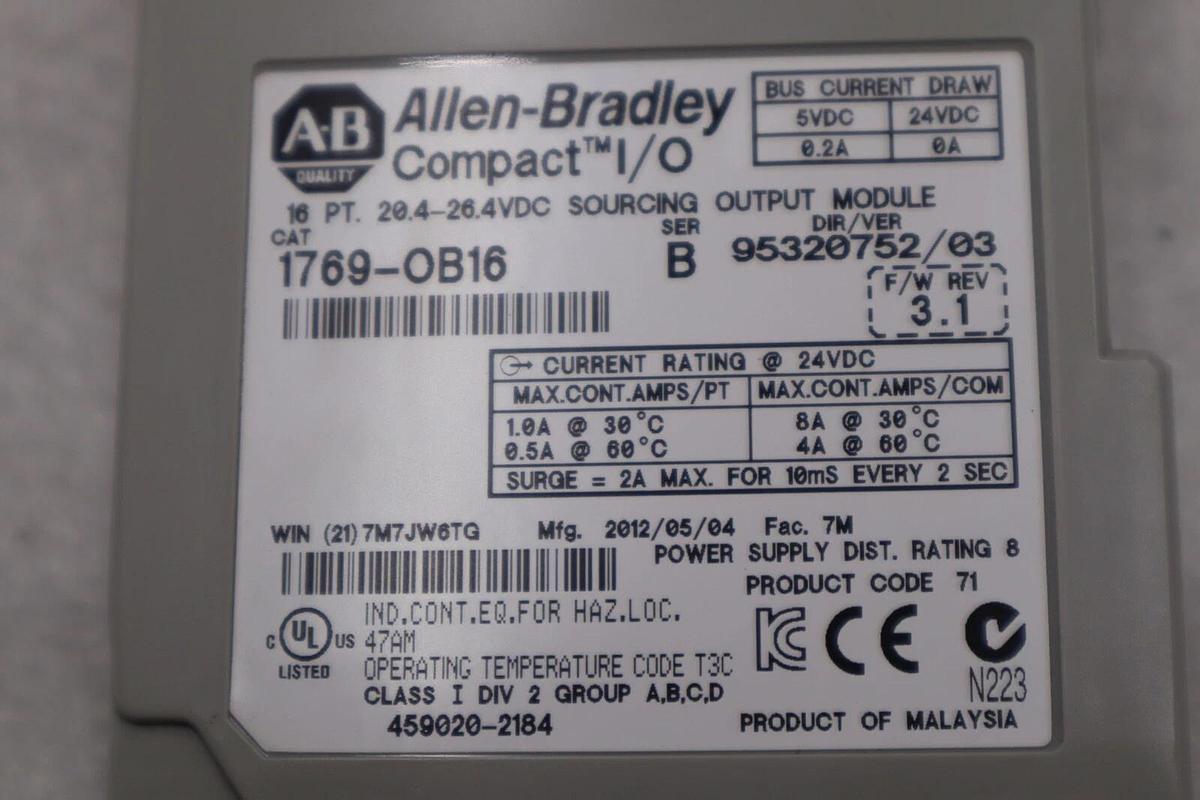 Used Allen-Bradley 1769-OB16 SER B F/W REV 3.1 Compact I/O Module #B-1340