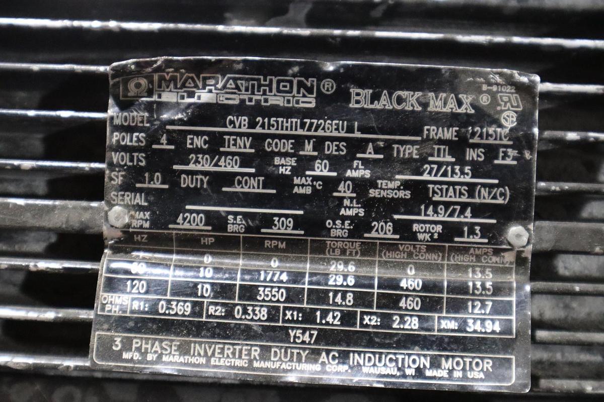 Used Marathon Motor CVB 215THTL7726EU L Inverter Duty AC Induction Motor 10 HP #HP150