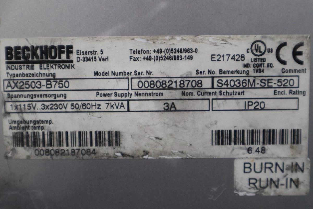 Used BECKHOFF AX2503-B750 AX2503  Servo DRIVE STOCK 3436-D