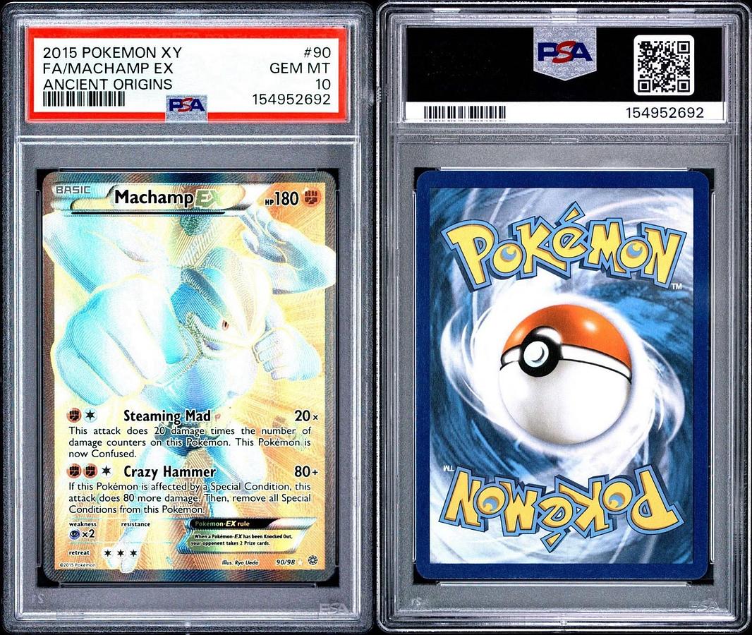 Used 2015 POKEMON XY FA MACHAMP EX ANCIENT ORIGINS PSA #90 PSA 10 LOW POP