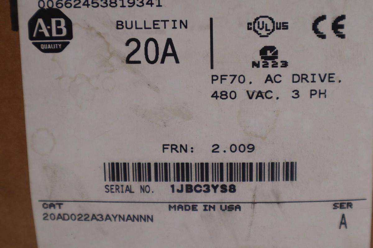 Used Allen Bradley 20AD022A3AYNANNN 15 HP PowerFlex 70 AC VS Drive 480V STOCK 4629