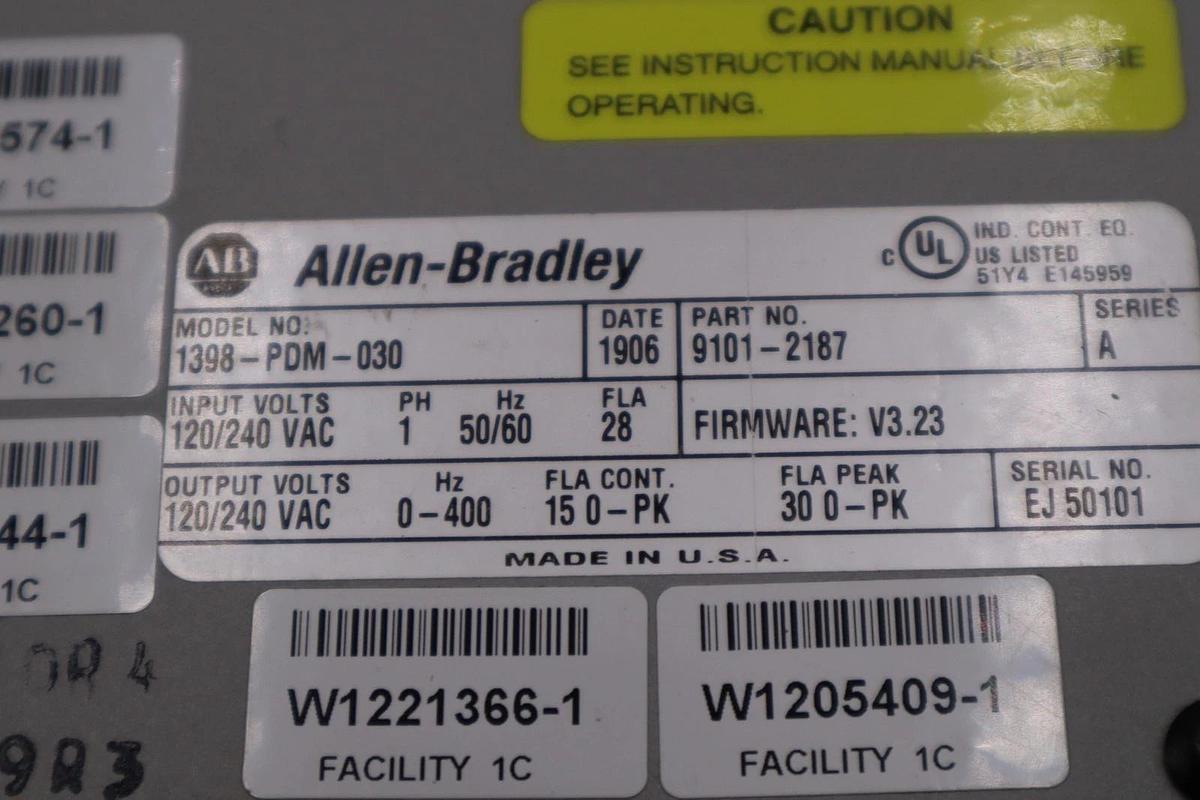 Used ALLEN-BRADLEY 1398-PDM-030 SER A POSITIONING DRIVE STOCK H1567