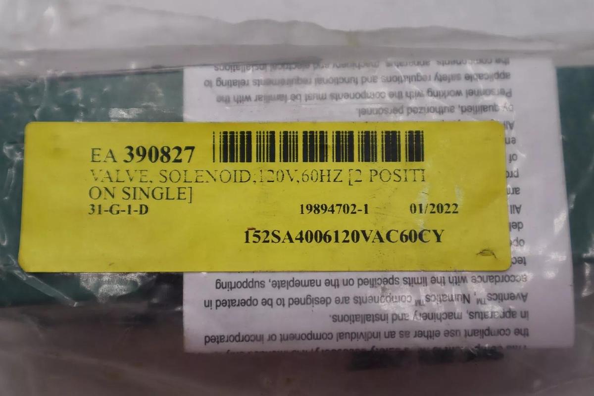 NUMATICS 228-694B SOLENOID VALVE 120V 60HZ 2 POSITION ON SINGLE #086-A