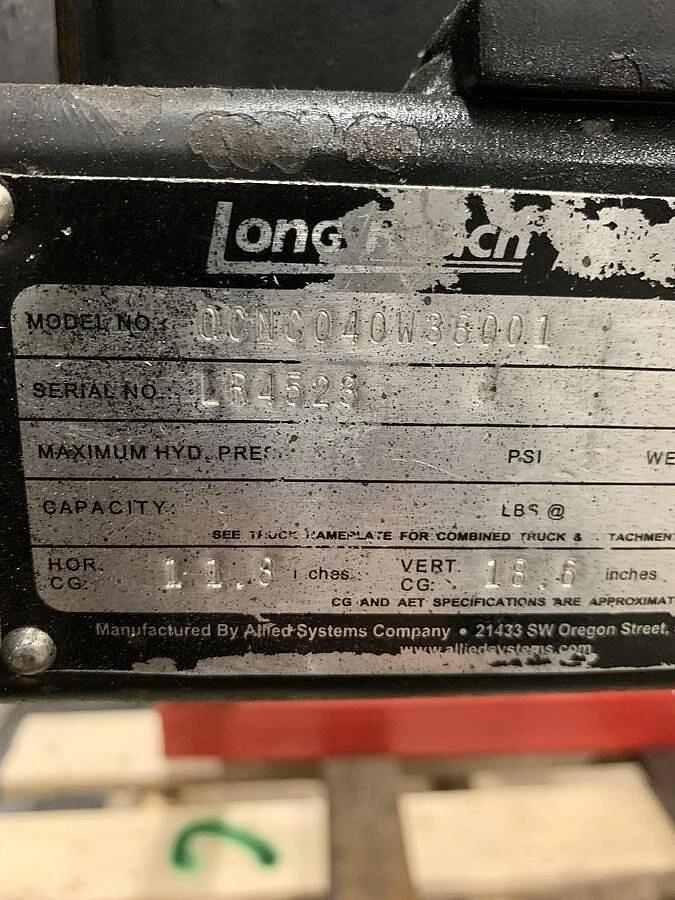 Used LONGREACH FORKLIFT ATTACHMENT CLASS II WITH HYDRAULIC CLAMPING 0CNC040W36001