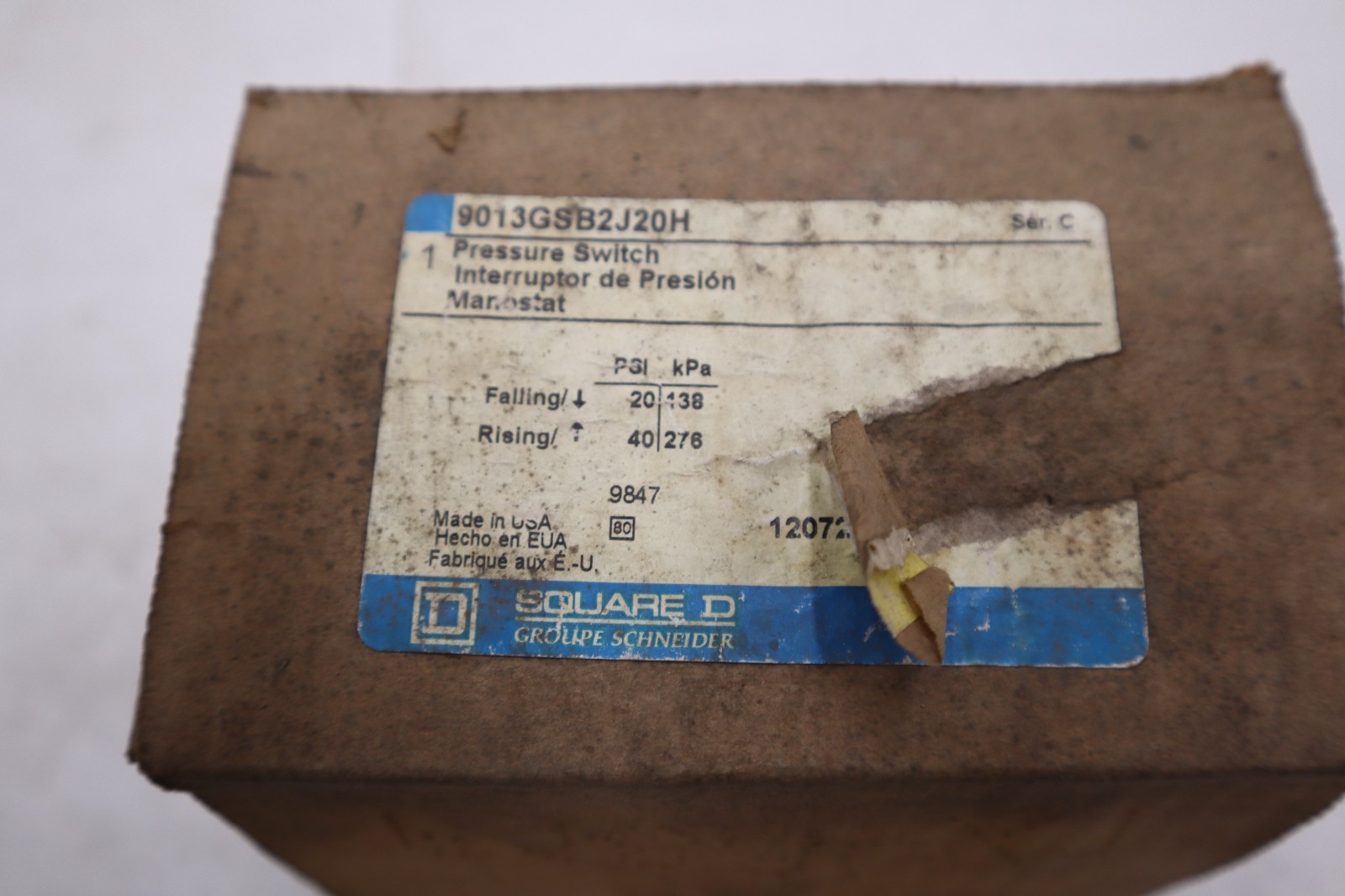 SQUARE D 9013GSB2J20H SER.C PRESSURE SWITCH - STOCK GF177A