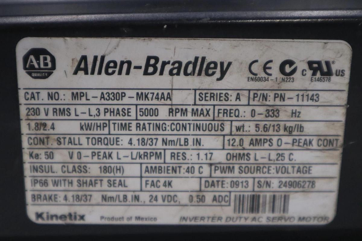 Used Allen Bradley MPL-A330P-MK74AA Series A Servo Motor STOCK 2293-D