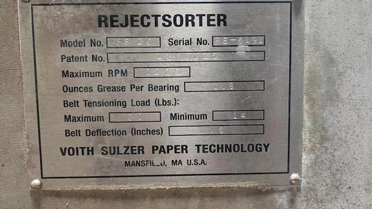 Used ESCHER WYSS / VOITH REJECTSORTER RSC2 / RS 2 C REJECT SORTER