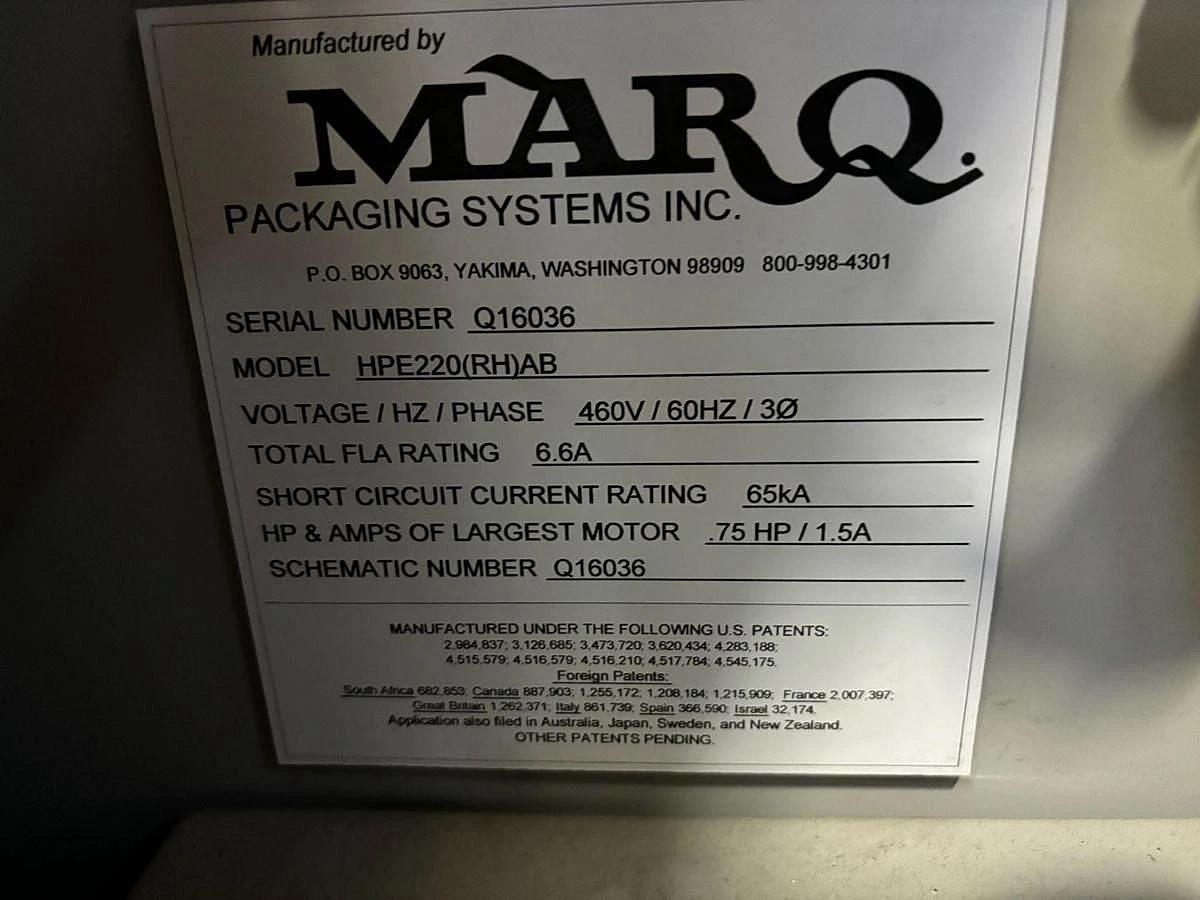 Used MARQ HPE220 / HPE-220 CASE ERECTOR BOTTOM SEALER MANUFACTURED 2016