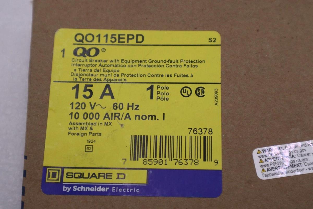 NEW OPEN BOX SQUARE D QO115EPD CIRCUIT Breaker 15A 120V STOCK G725A