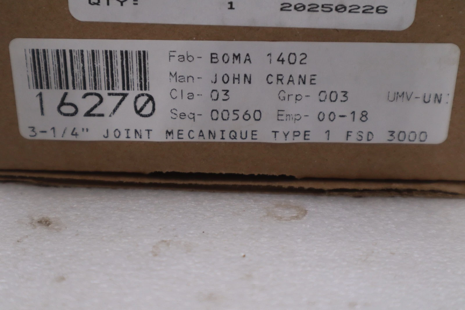 Used John Crane FSD-3000/ D-3250-331-'0' 3.250" TYPE 1 Spring Seal Assembly #GF907