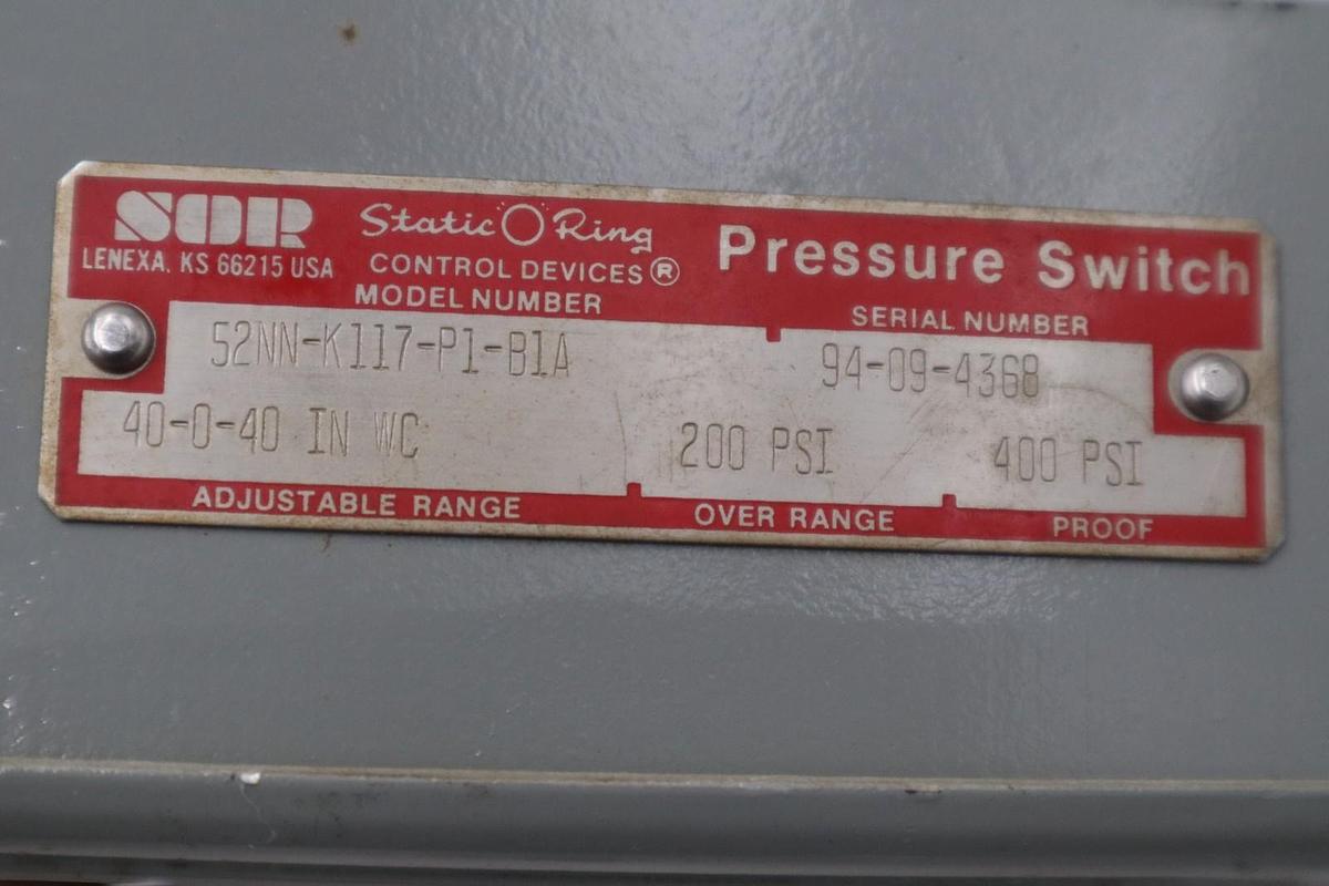 Used SOR 52NN-K117-P1-B1A PRESSURE SWITCH  200-400PSI STOCK H567A