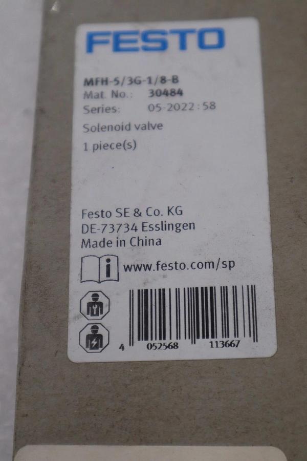 NEW OPEN BOX FESTO MFH-5/3G-1/8-B 30484 Air Solenoid Valve STK H1369