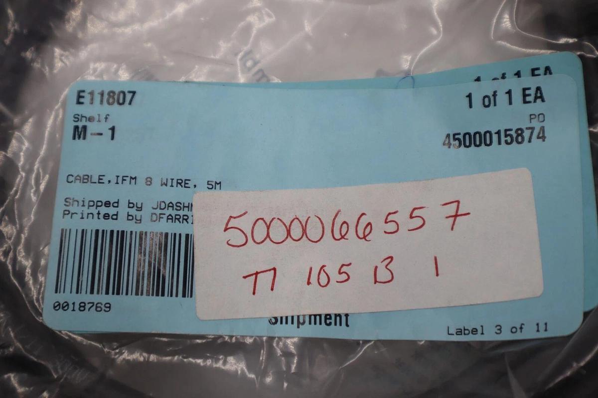 Used IFM Electronic E11807 8 WIRE MICRO DC STRAIGHT STOCK L-155-A